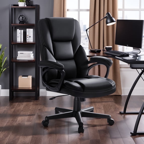 Furmax High-back Executive Office Chair with Lumbar Support Height Adjustable Swivel PU Leather Chair, Black