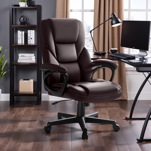 Furmax High-back Executive Office Chair With Lumbar Support Height Adjustable Swivel Seat PU Leather, Brown
