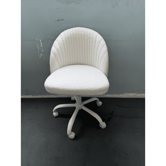 Furmax Home Office Chair Adjustable Vanity Chairs Mid Back Rolling Task Chairs,Teddy Velvet,White