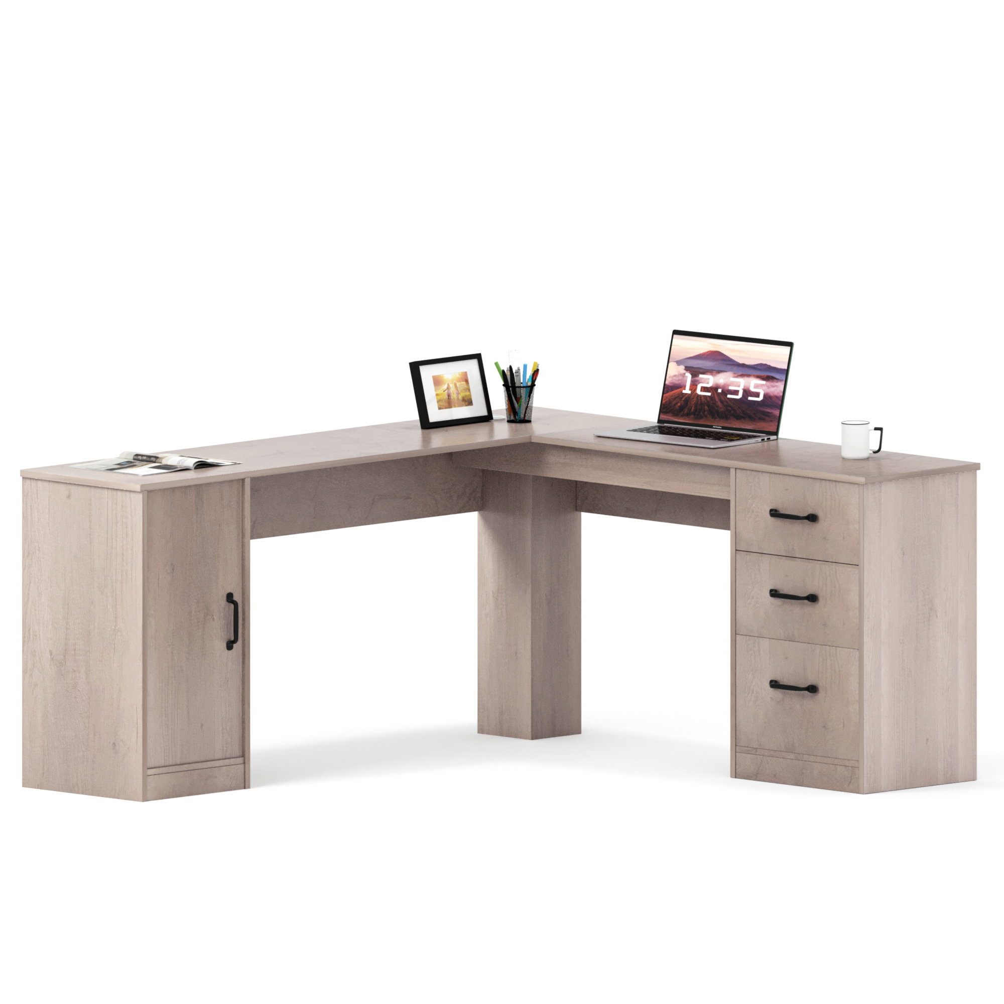 Bush Furniture Saratoga L Shaped Computer Desk with Drawers, OffWhite