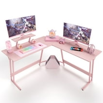 Furmax L-Shaped Gaming Desk 58 Inches Corner Office Gaming Desk with Removable Monitor Riser, Pink