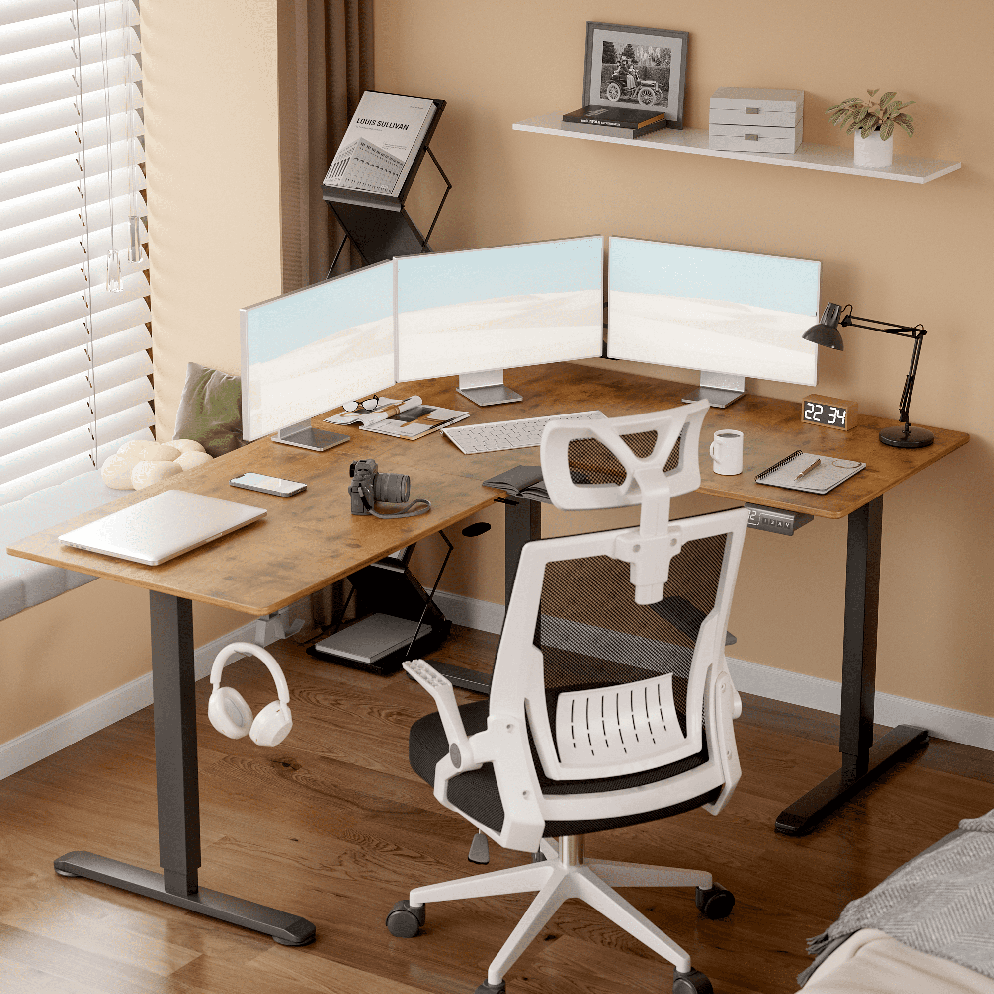 Electric l shaped standing desk discount