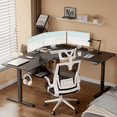 thumbnail image 1 of Furmax L-shaped Standing 63” W Electric Height Adjustable Computer Desk Sit-Stand Corner Desk for Home Office Lifting Range 28~46in with Memory Preset Controller, Black, 1 of 7