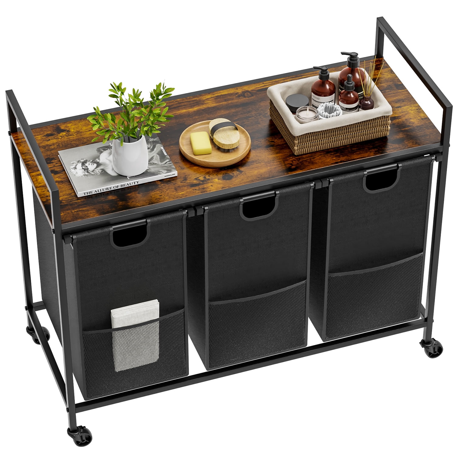 140L Laundry Sorter 2-Section Laundry Basket with Wheels Rolling Laundry Hamper with Removable Liner Dove Grey