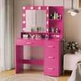 thumbnail image 1 of Furmax Light's and Mirror Drawer and Power Outlet Vanity Tables & Table & Bench Sets Deep Pink, 1 of 7