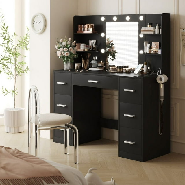 Furmax Makeup Vanity with Mirror and Drawers Vanity Desk Set with 3