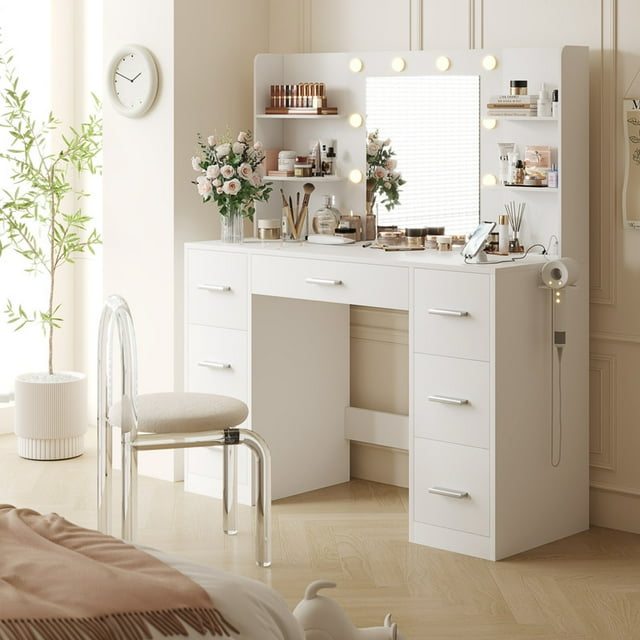 Furmax Makeup Vanity with Mirror and Drawers Vanity Desk Set with 3