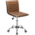 thumbnail image 1 of Furmax Leather Swivel Office Chair - Mid Back Vanity Chair for Makeup Desk, Armless Ribbed Task Chair with Ergonomic Support (Brown), 1 of 7