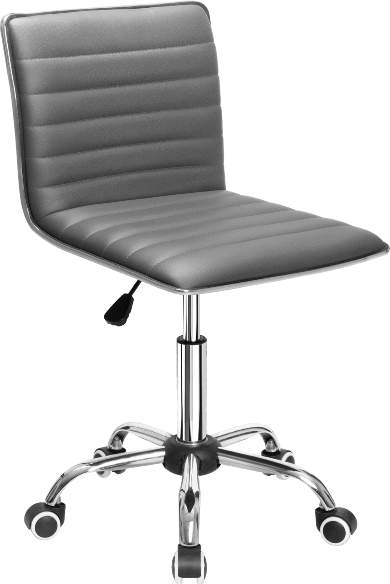 Furmax Leather Swivel Office Chair - Mid Back Vanity Chair for Makeup Desk, Armless Ribbed Task Chair with Ergonomic Support (Gray)