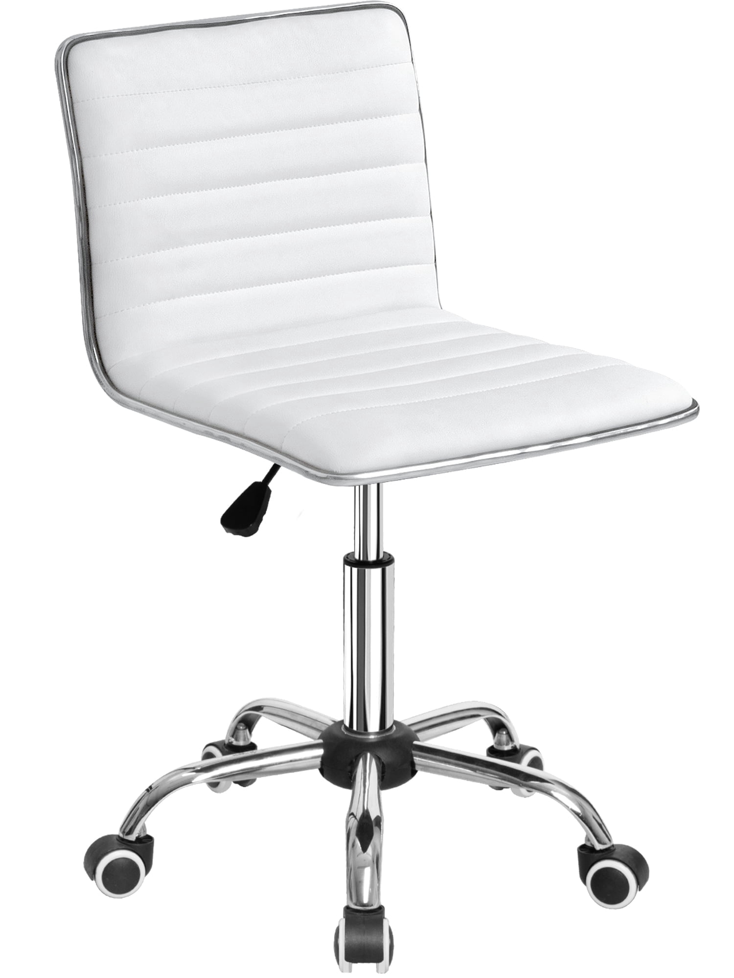 Furmax Leather Swivel Office Chair - Mid Back Vanity Chair for Makeup Desk, Armless Ribbed Task Chair with Ergonomic Support (White)