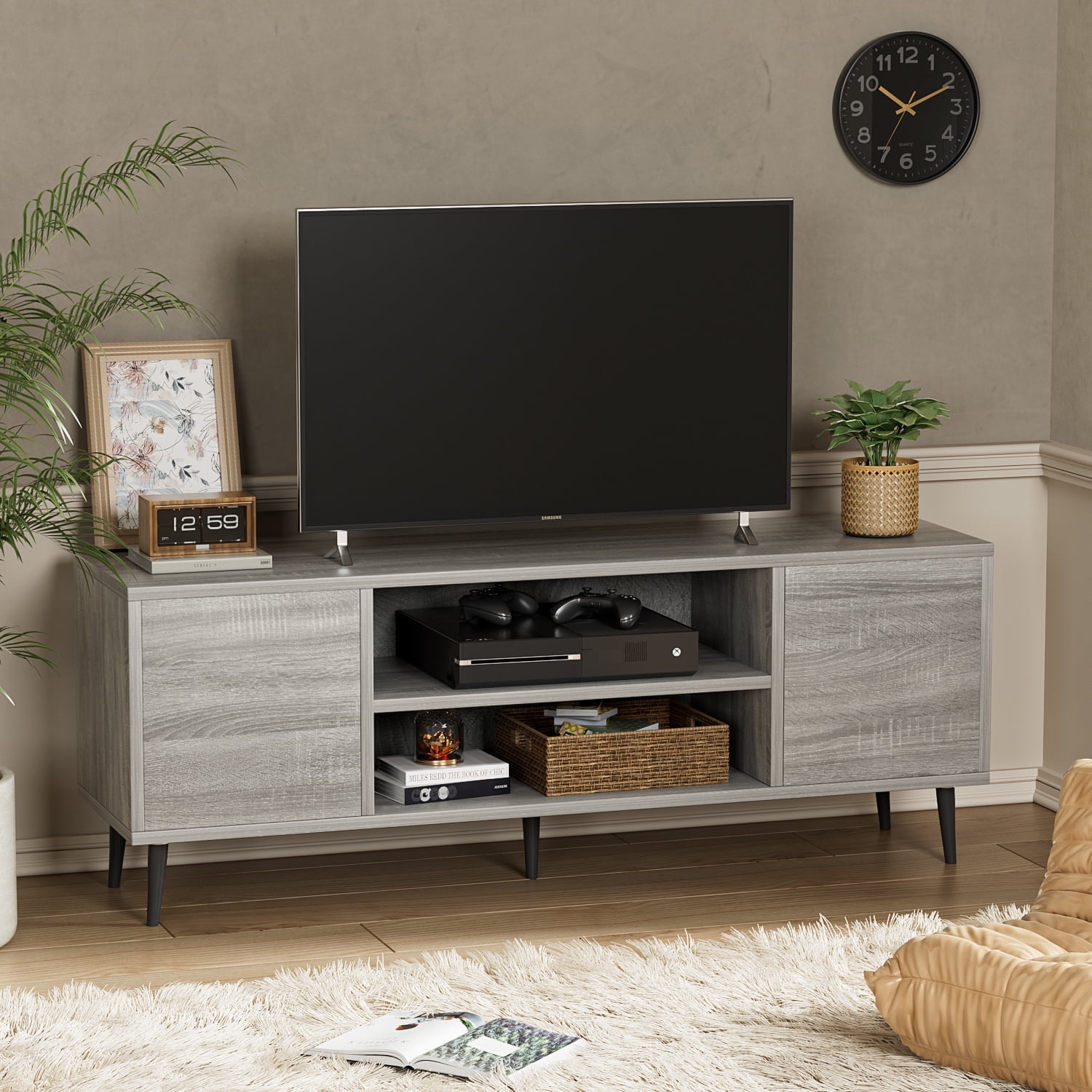Furmax Mid-Century 2-Door TV Stand for TVs up to 65", Gray