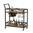 thumbnail image 1 of Furmax Mobile Bar Cart, Modern, Industrial, With Wine Rack, Glass Holder, and Wood Storage Shelves, Ideal for Living Room, Kitchen, Bar, Restaurants, and Parties, Black, 1 of 7