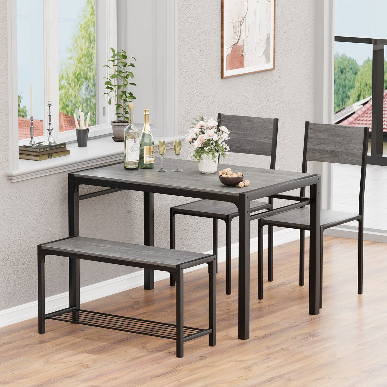 Furmax Dining Set Table and Chair Set for 4 with Bench Modern Indoor