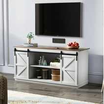 Furmax Modern Farmhouse Barn Door TV Stand for TVs up to 65", White