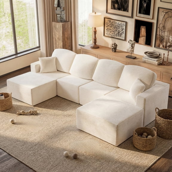 Furmax Modular U-Shaped Sectional Sofa – Tool-Free Assembly Multi-Seat Sofa Set for Living Room, Boneless Design Furniture