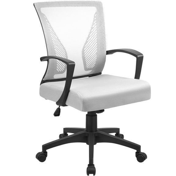 Furmax Office Chair Mid Back Swivel Lumbar Support Desk Chair, Computer Ergonomic Mesh Chair with Armrest (White)