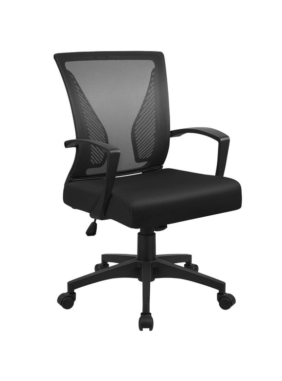 Furmax Office Chair Mid Back Swivel Lumbar Support Desk Chair, Height Adjustable Computer Ergonomic Mesh Chair with Armrest, Black