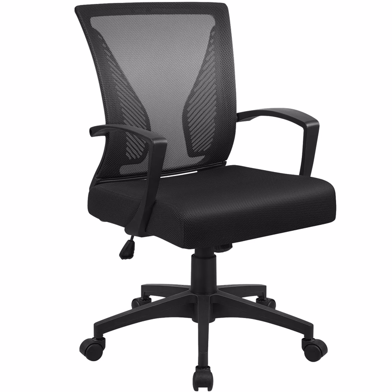 Furmax Office Chair Mid Back Swivel Lumbar Support Desk, Computer Ergonomic Mesh Chair with Armrest, Black