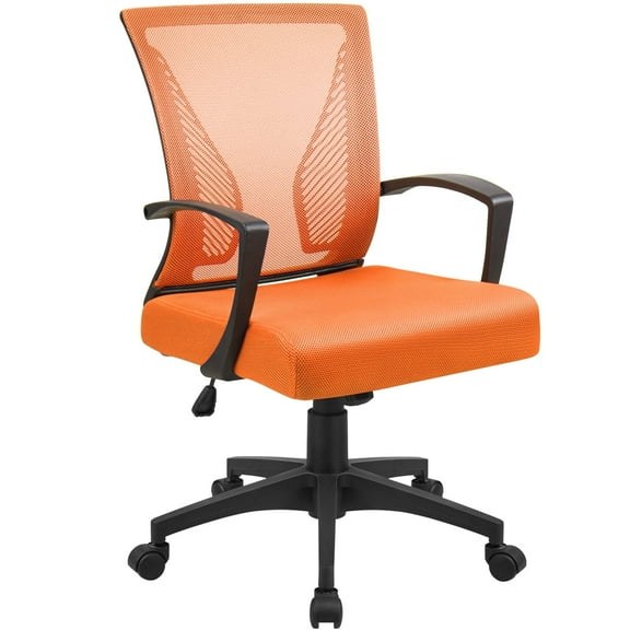 Furmax Office Mid Back Swivel Lumbar Support Desk, Computer Ergonomic Mesh Chair with Armrest, Orange