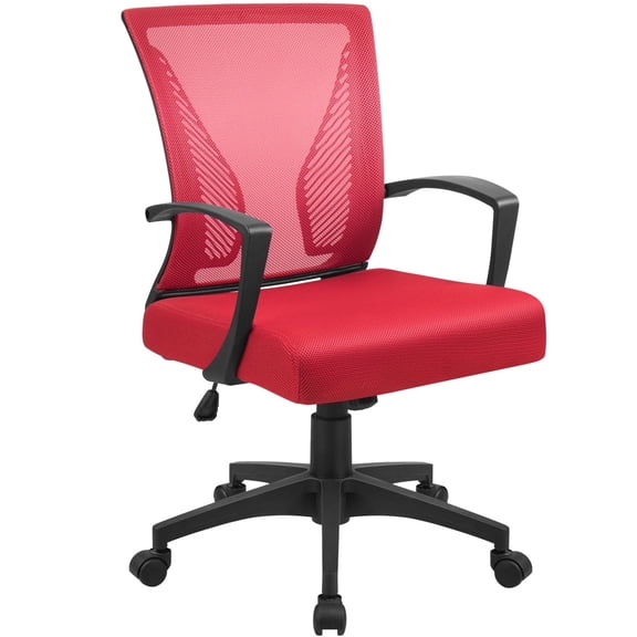 Furmax Office Mid Back Swivel Lumbar Support Desk, Computer Ergonomic Mesh Chair with Armrest, Red