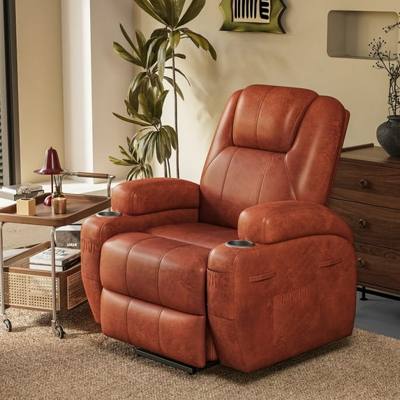 Furmax Power Lift Leathaire Fabric Recliner Chair Massage Recliner Sofa for Bedroom,Brown