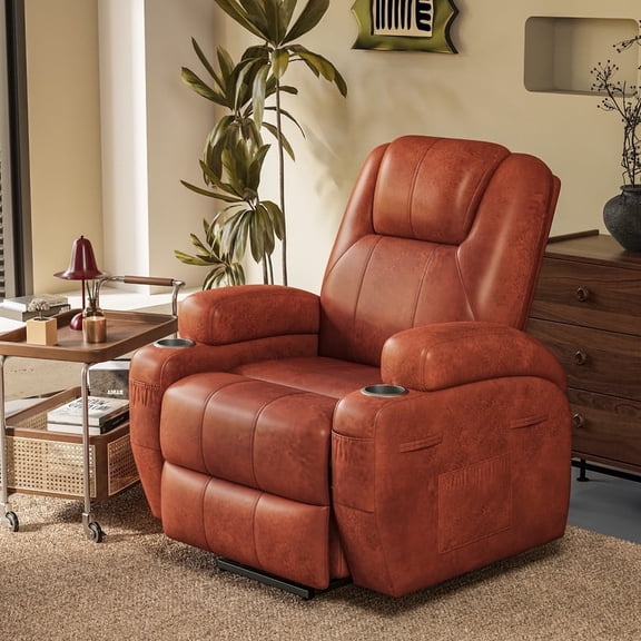 Furmax Power Lift Leathaire Fabric Recliner Chair Massage Recliner Sofa for Bedroom,Brown