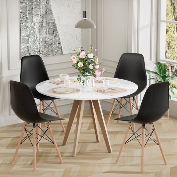 Furmax Modern Dining Chair Set of 4 Mid Century DSW Shell Chair for Kitchen, Dining, Bedroom, Living Room,Black