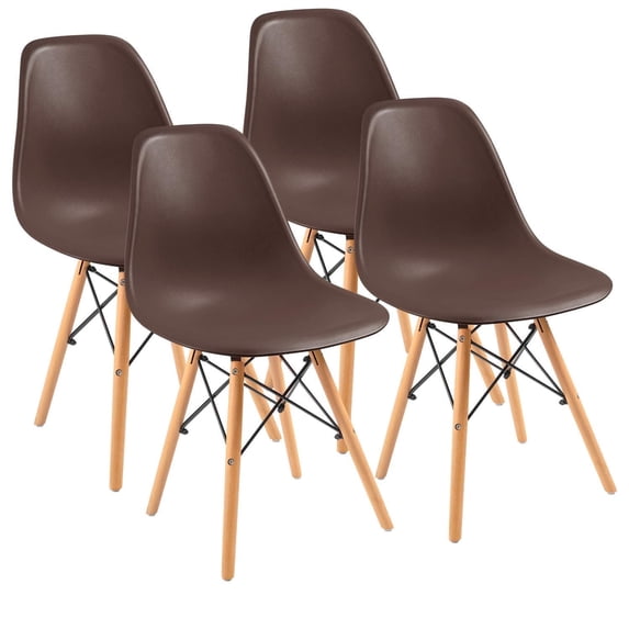 Furmax Modern Dining Chair Set of 4 Mid Century DSW Shell Chair for Kitchen, Dining, Bedroom, Living Room, Brown