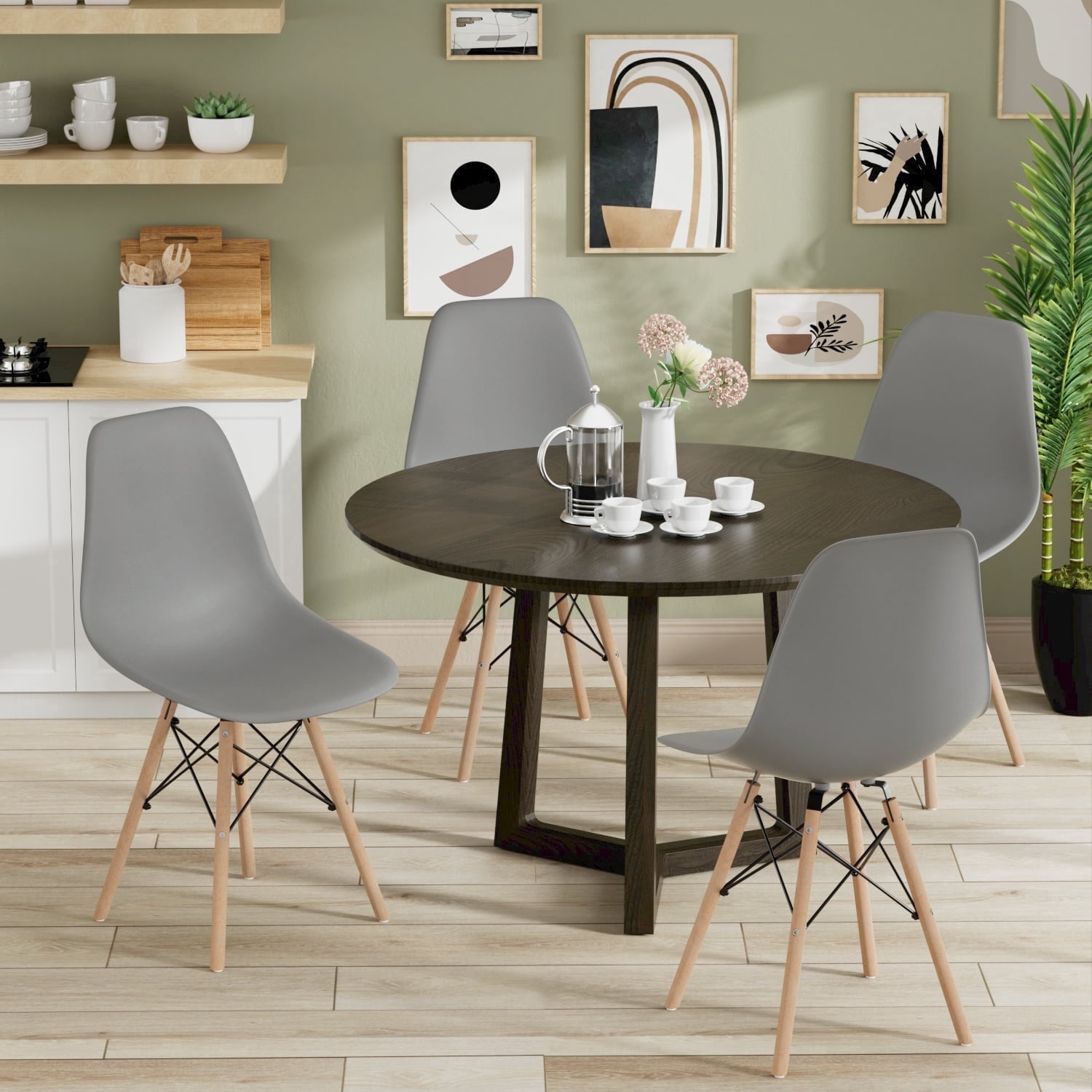 Furmax Modern Dining Chair Set of 4 Mid Century DSW Shell Chair for Kitchen, Dining, Bedroom, Living Room, Gray