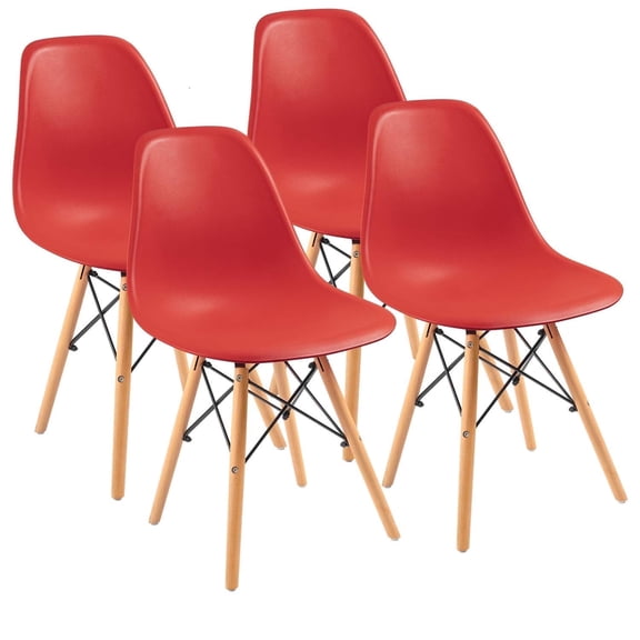 Furmax Modern Dining Chair Set of 4 Mid Century DSW Shell Chair for Kitchen, Dining, Bedroom, Living Room, Red