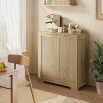 Furmax Rattan Door Buffet Cabinet Sideboard for Kitchen Wood Storage with Adjustable Shelf for Hallway Entry and Living Room, Beige