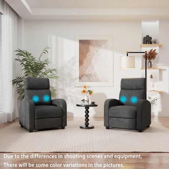 Furmax Recliner Chair Fabric Single Sofa Home Theater Recliners with 2 Point Massage Function for Living Room,Fabric Gray