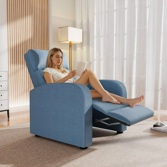 Furmax Recliner Chair Fabric Single Sofa Home Theater Recliners with Lumbar Support for Living Room,Fabric Blue
