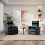 Furmax Recliner Chair Pu Leather Single Sofa Home Theater Recliners with 2 Point Massage Function for Living Room,PU Black