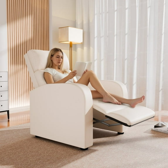 Furmax Recliner Chair Pu Leather Single Sofa Home Theater Recliners with Lumbar Support for Living Room,PU Beige