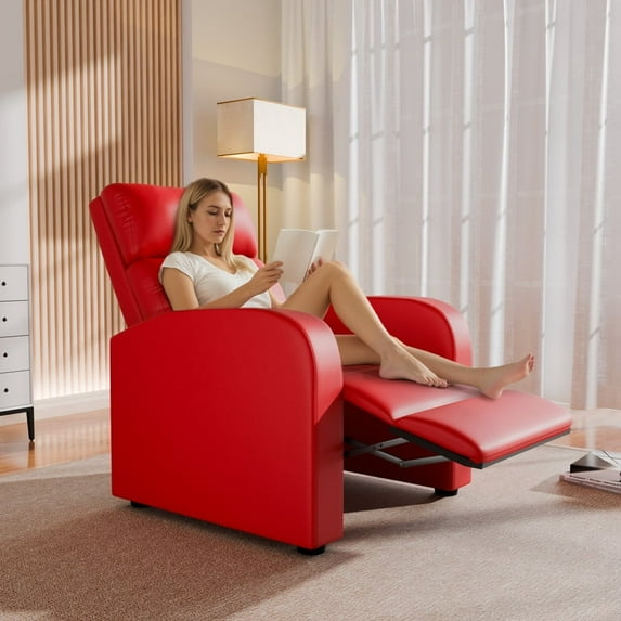 Furmax Recliner Chair Pu Leather Single Sofa Home Theater Recliners with Lumbar Support for Living Room,PU Red