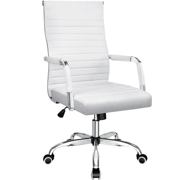Furmax Ribbed Executive Chair with Swivel & Lumbar Support, 300 lb. Capacity, White