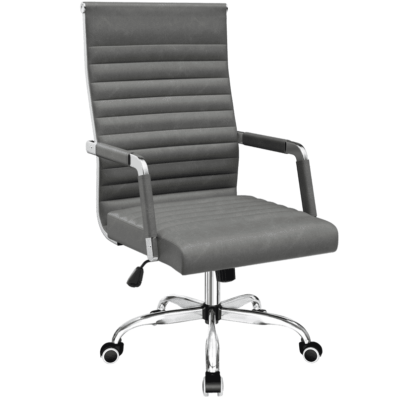 Furmax Ribbed Office Desk Mid-Back PU Leather Executive Conference Task ...