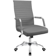Furmax Ribbed Office Desk Mid-Back PU Leather Executive Conference Task Adjustable Swivel Chair with Arms, Gray