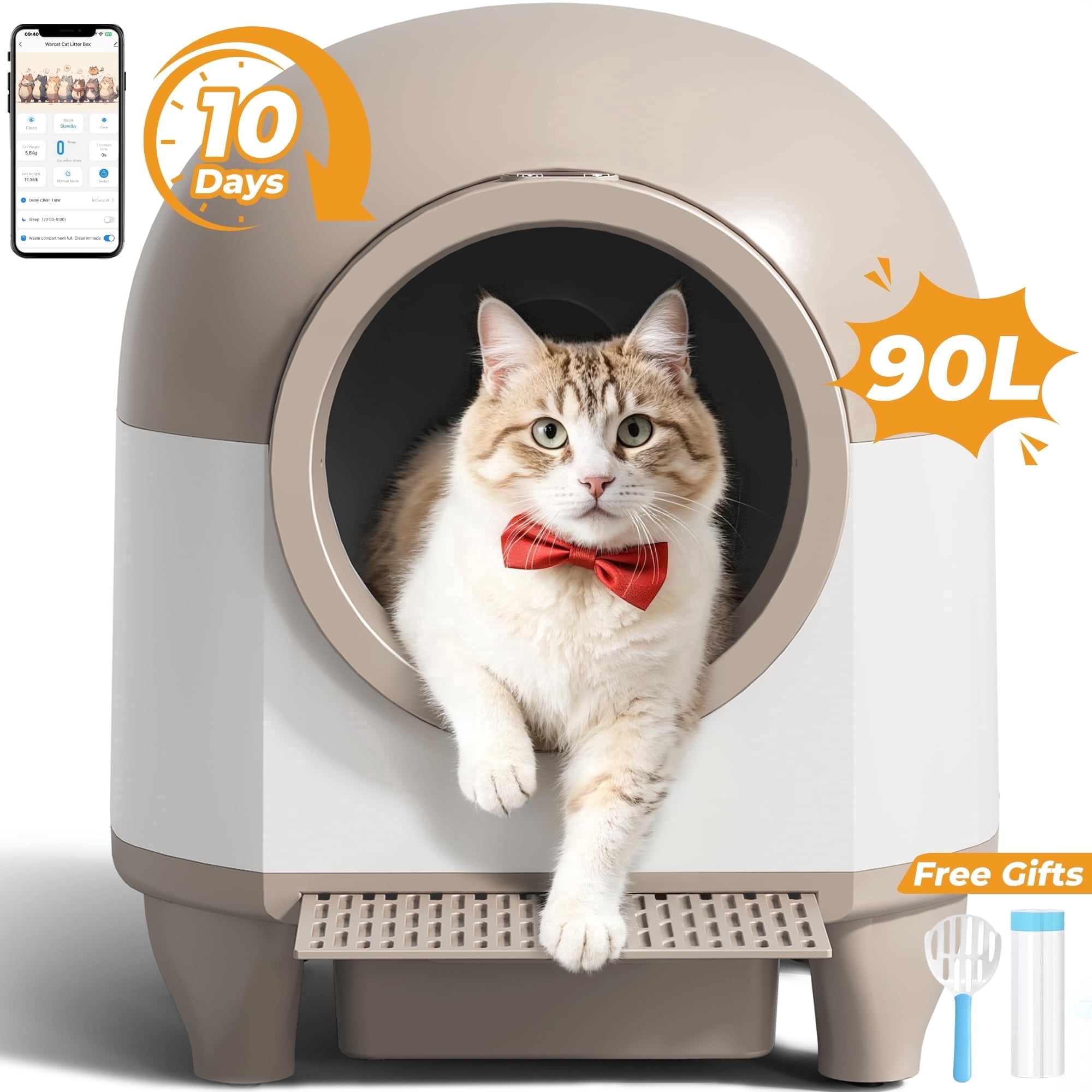 Furmax Self-Cleaning Cat Litter Box with Mat – Automatic Litter Box for Multiple Cats, Featuring Safety Protection and App Control, Includes a Complimentary Garbage Bag, Brown