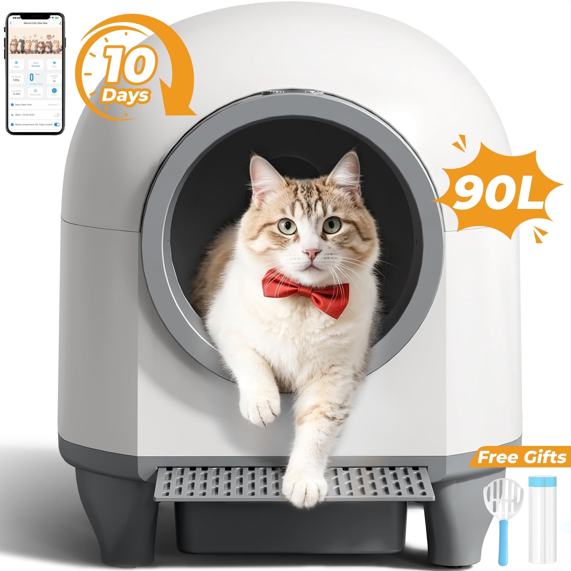 Furmax Self Cleaning cat Litter Box with Mat,Automatic Cat Litter Box for Multiple Cats with Safety Protection and App Control,A Complimentary Garbage Bag
