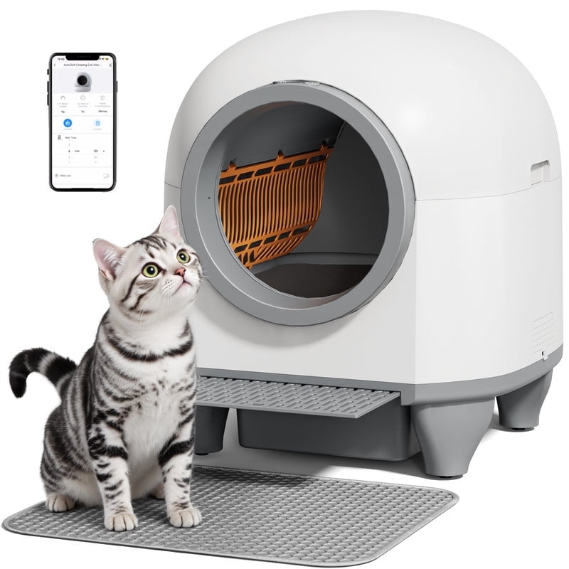 Furmax Self Cleaning cat Litter Box with Mat,Automatic Cat Litter Box for Multiple Cats with Safety Protection and App Control,A Complimentary Garbage Bag