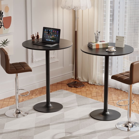 Furmax Set of 2 Round 23.85” Pub Dining Table Black, Bar Table for Kitchen, Bar & Living Room