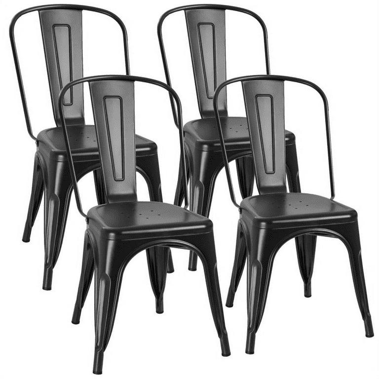 Furmax Set of 4 Indoor Kitchen Metal Dining Chairs Industrial Room Style Distressed Black Walmart