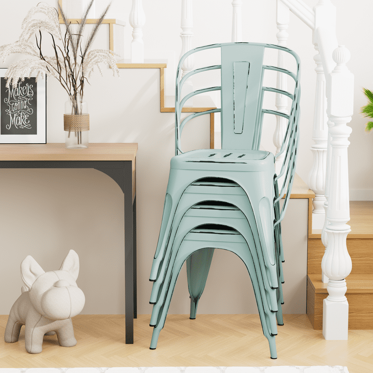 Furmax Kitchen Indoor Set of Metal Dining Chairs, Distressed