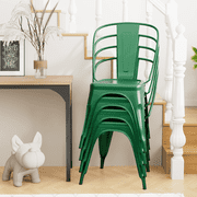 Furmax Set of 4 Metal Dining Chairs Stackable Indoor Industrial Vintage Chairs,Green