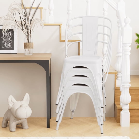 Furmax Set of 4 Metal Dining Chairs Stackable Indoor Industrial Vintage Chairs,White