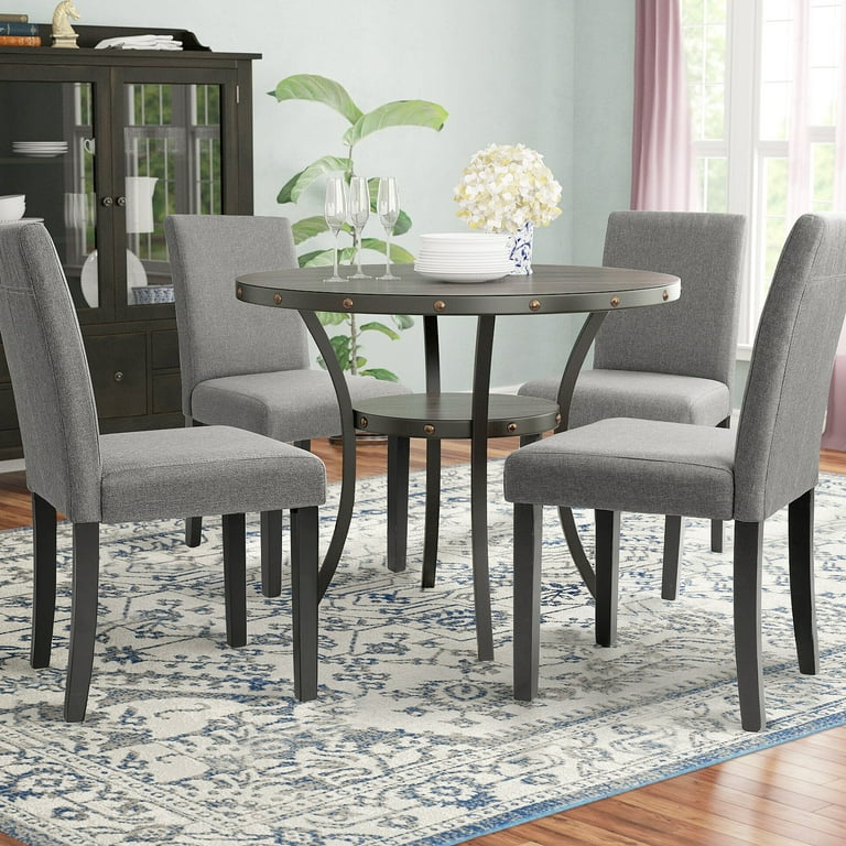 Furmax Set of 4 Upholstered Dining Chairs with Wooden Legs Fabric Gray
