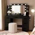 thumbnail image 1 of Furmax Vanity Set with Large Mirror & Adjustable Lights, Makeup Vanity Table with 7 Drawers & Open Shelves Vanity Desk for Bedroom, Black, 1 of 7