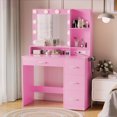thumbnail image 1 of Furmax Vanity Desk with Lights and Mirror Makeup Vanity Table Set with Drawer and Power Outlet, Light Pink, 1 of 7